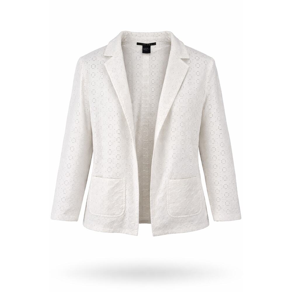Alfani White Eyelet Blazer Womens Size XL Open Front Jacket  Eyelet Career Coat